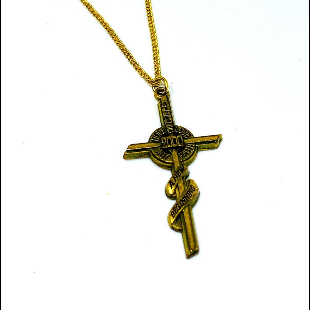 Unique “Jubilee,hope,love,joy,faith,2000 a new beginning cross pendant n…